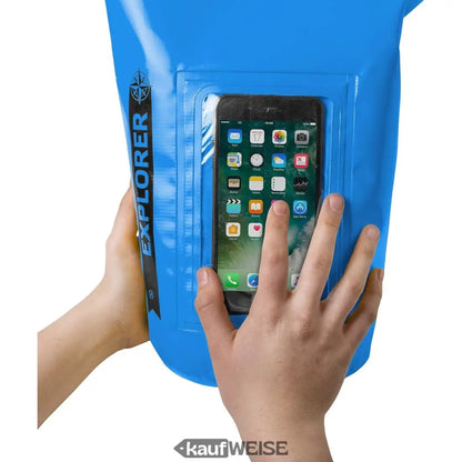 Blaue wasserdichte Celly Explorer Dry Bag 2L mit klarem Handyfach für Outdoor-Abenteuer