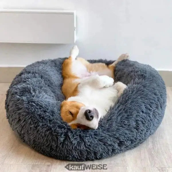 Rundes graues Plüsch-Hundebett Donut 60cm von Cee Cee, waschbar und flauschig