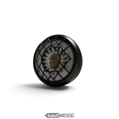 LED-Zusatzscheinwerfer für E-Scooter im Winkel, schwarzes Gehäuse mit Linse und Reflektor