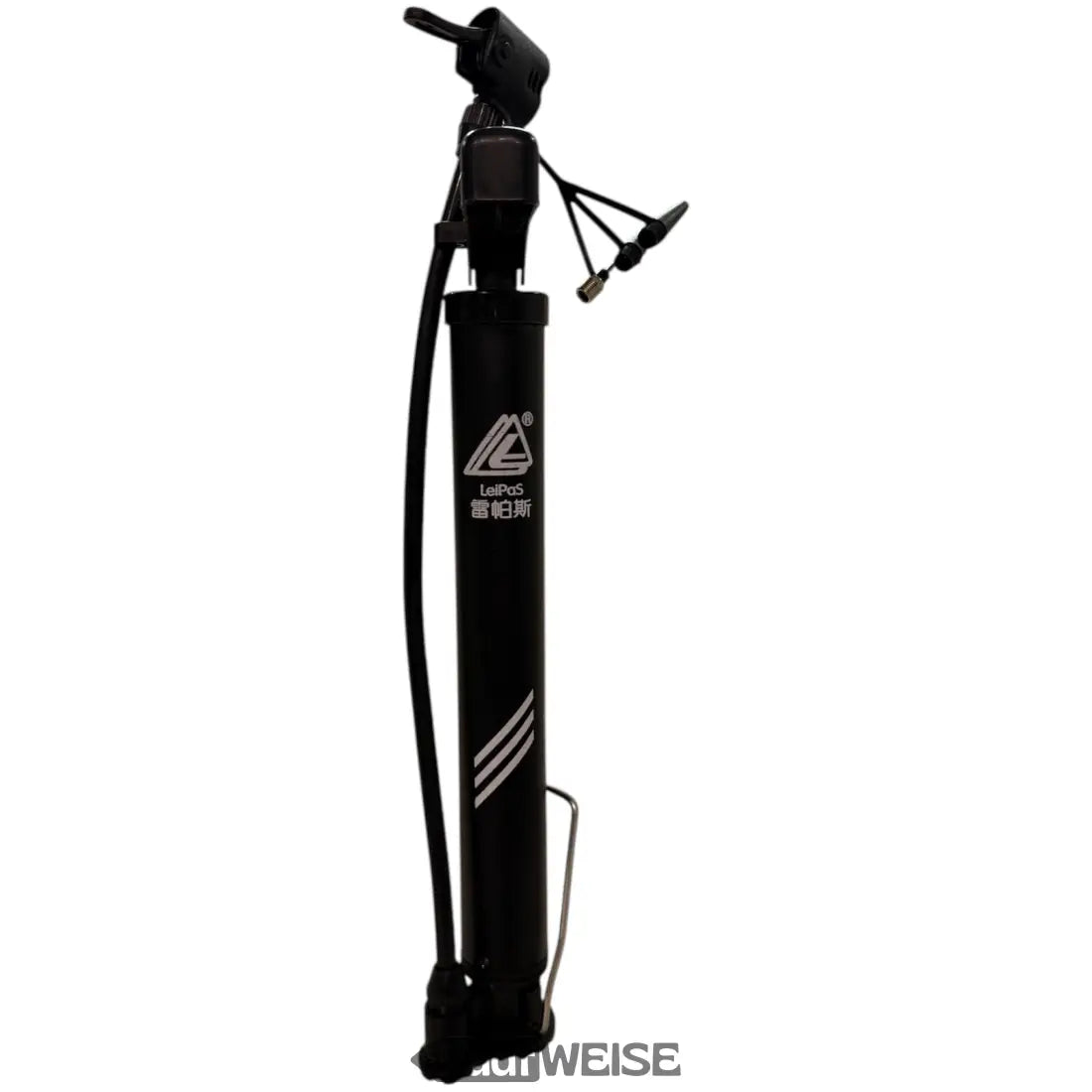 Schwarze LeiPoS Mini-Stand-Fahrradpumpe, tragbar und teleskopierbar