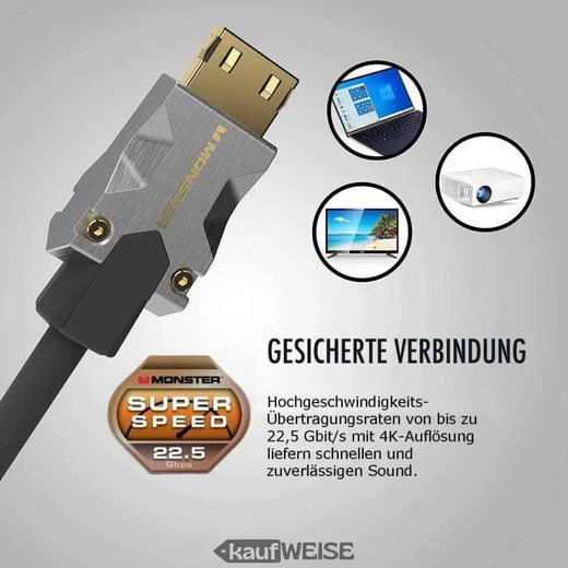 Monster M1000 Ultra HD HDMI kabelis (3 m) | 4K HDR10 | Ātrdarbīgs 18 Gb/s | V-Grip™ savienotājs