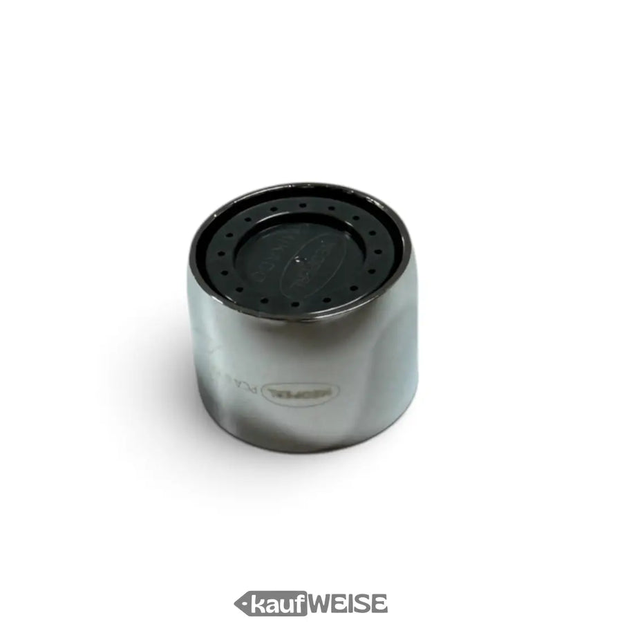 Chrome-finish neoperl cascade slc ssr econom faucet aerator with black plastic top and multiple small holes for water saving
