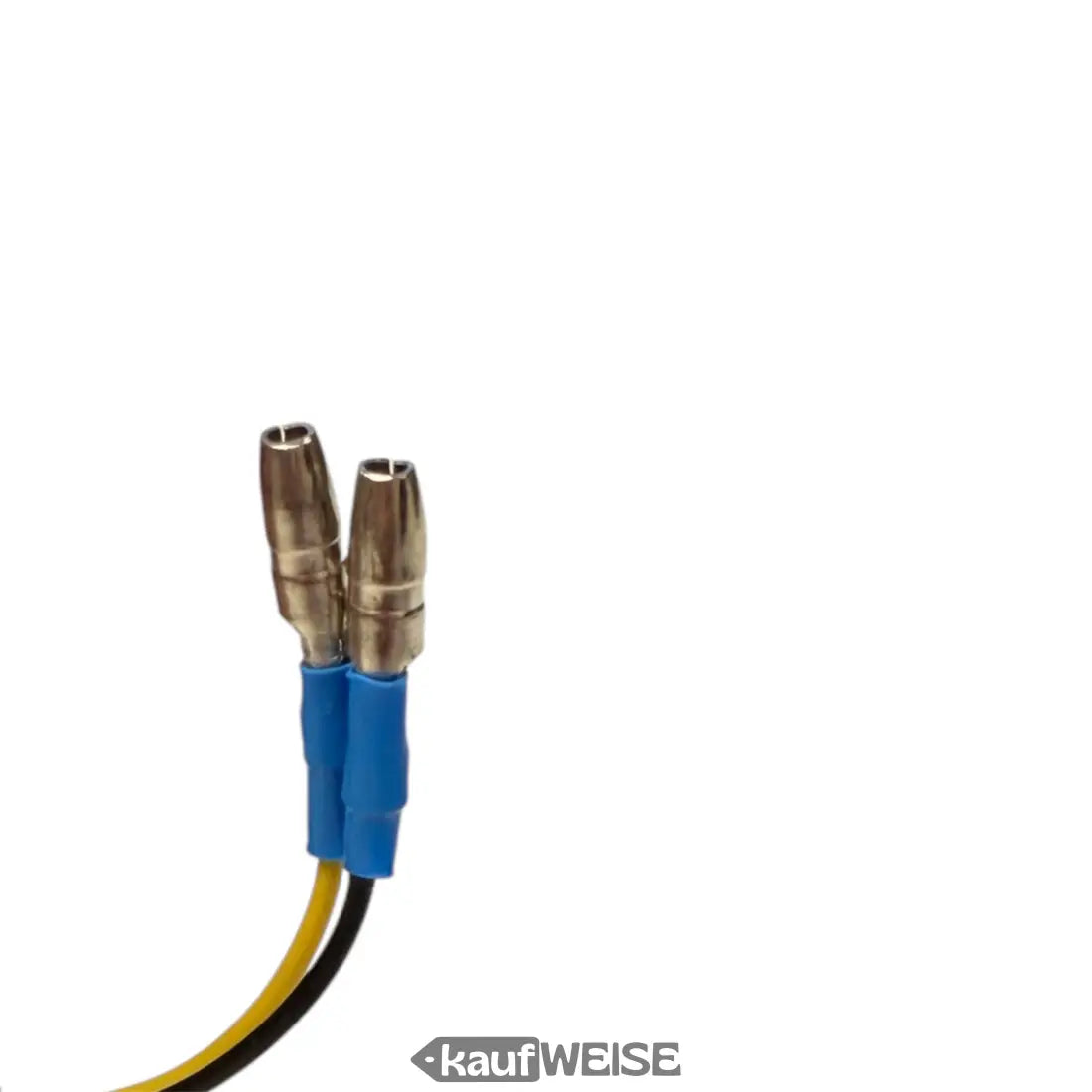 Gelbe und schwarze isolierte Kabel mit blauem Schrumpfschlauch und Metallanschlüssen für NIU Bremslichtschalter links MQi NQi UQi